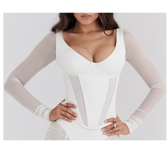 House of CB Tops - HOUSE OF CB Araminta White Long Sleeve Mesh Corset Romantic Large US 8-10 NWOT